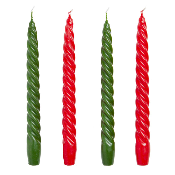 Red and Green Spiral Candles - 4 Pack