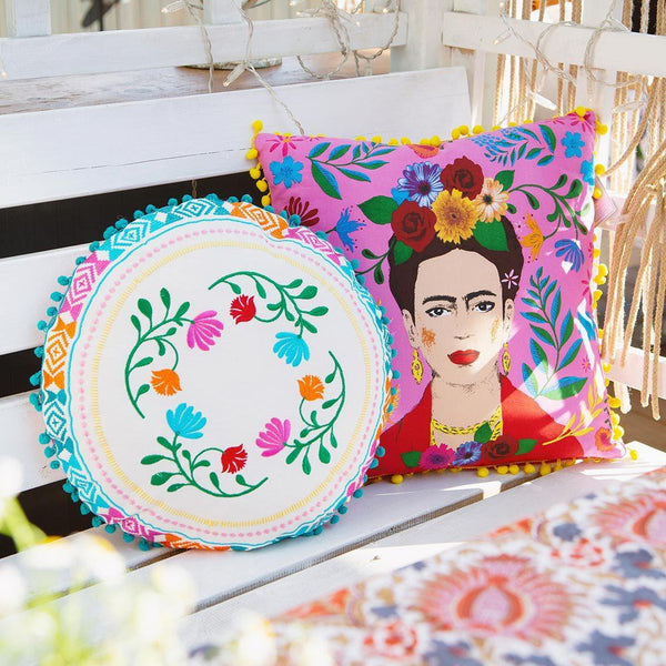 Boho Pink Tassel Frida Kahlo Cushion - Talking Tables UK Public