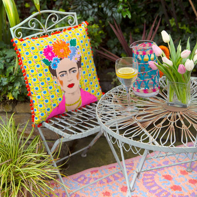 Boho Yellow Tassel Frida Kahlo Cushion - Talking Tables UK Public
