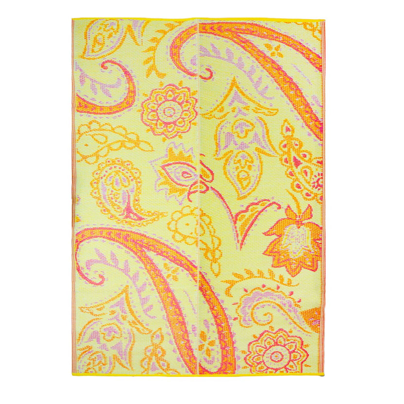 Waterproof Yellow and Orange Paisley Outdoor Rug – Talking Tables UK Public
