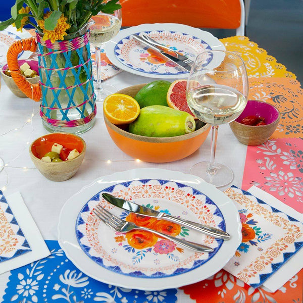 Blue and Orange Floral Boho Party Plates (Pack of 12) - Talking Tables UK Public