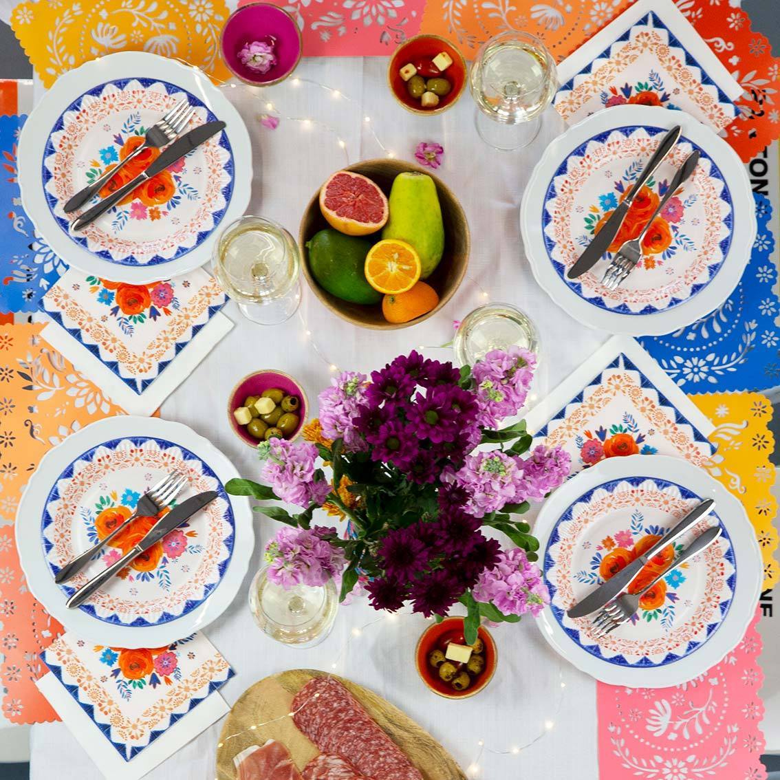 Blue and Orange Boho Floral Paper Plates - Pack of 12 - Talking Tables UK