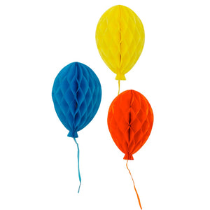 Birthday Balloons Bright Paper Honeycomb Decorations - 3 Pack
