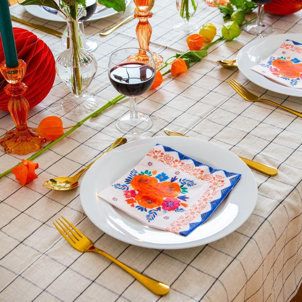 Blue and Orange Floral Paper Napkins (Pack of 20) - Talking Tables UK Public