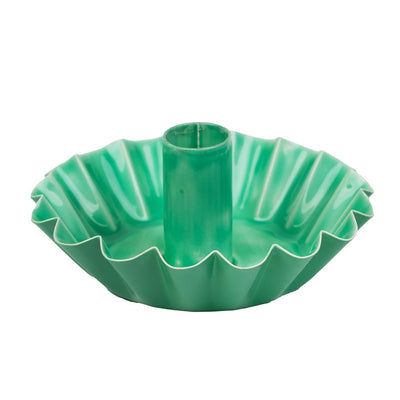 Green Scalloped Metal Dinner Candle Holder