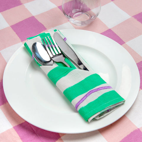 Pink & Green Striped Cotton Napkins - 4 Pack