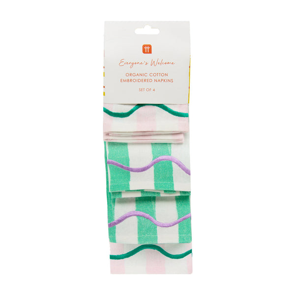 Pink & Green Striped Cotton Napkins - 4 Pack