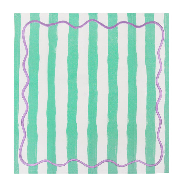 Pink & Green Striped Cotton Napkins - 4 Pack