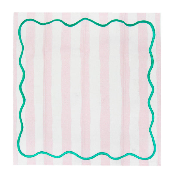 Pink & Green Striped Cotton Napkins - 4 Pack