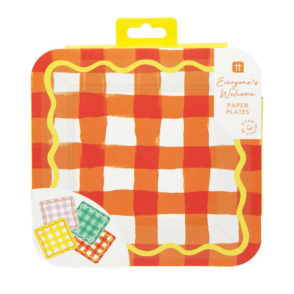 Colourful Gingham Square Paper Plates - 12 Pack