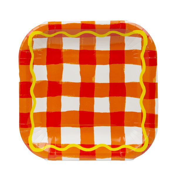 Colourful Gingham Square Paper Plates - 12 Pack