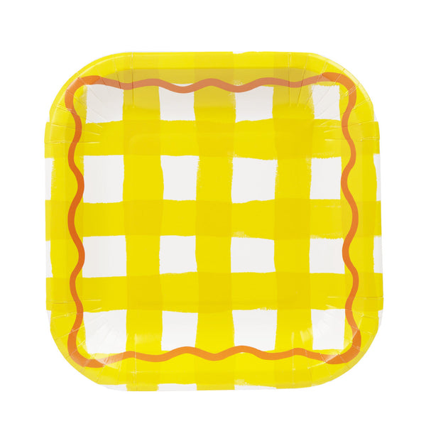 Colourful Gingham Square Paper Plates - 12 Pack
