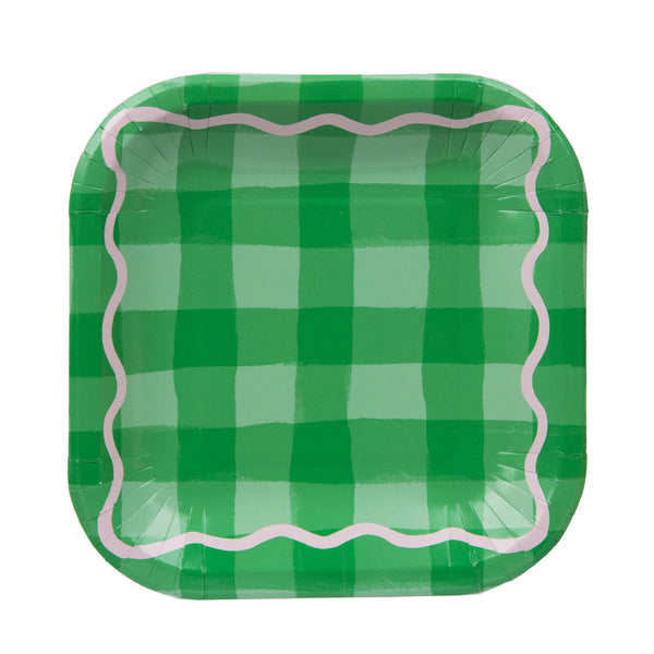 Colourful Gingham Square Paper Plates - 12 Pack