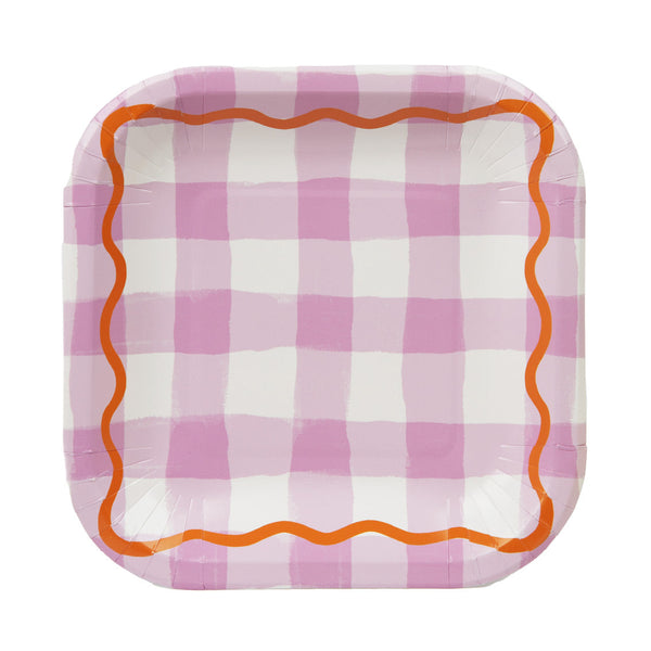 Colourful Gingham Square Paper Plates - 12 Pack