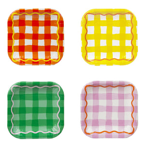 Colourful Gingham Square Paper Plates - 12 Pack