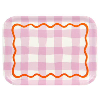 Lilac Gingham Wooden Serving Tray