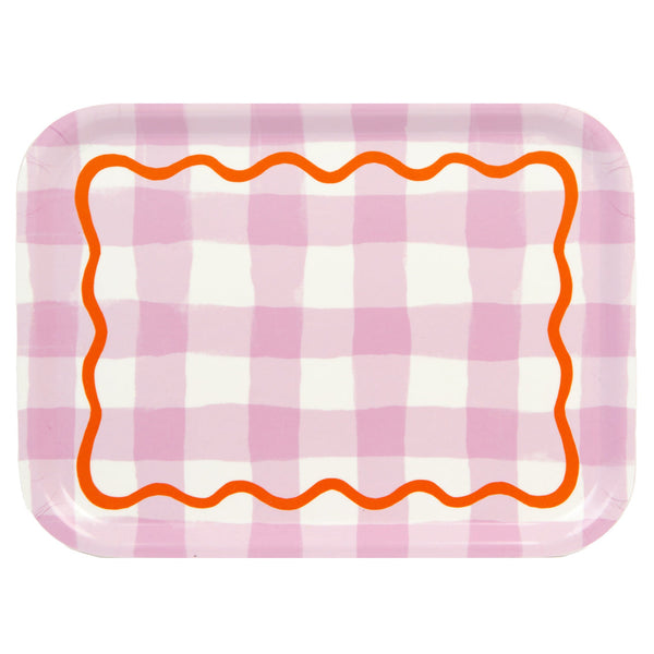 Lilac Gingham Wooden Serving Tray