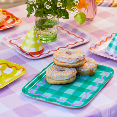 Lilac Gingham Wooden Serving Tray