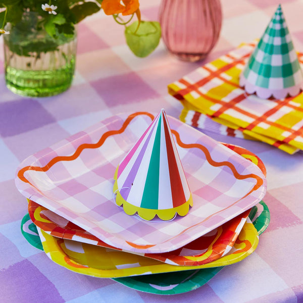 Colourful Gingham Square Paper Plates - 12 Pack