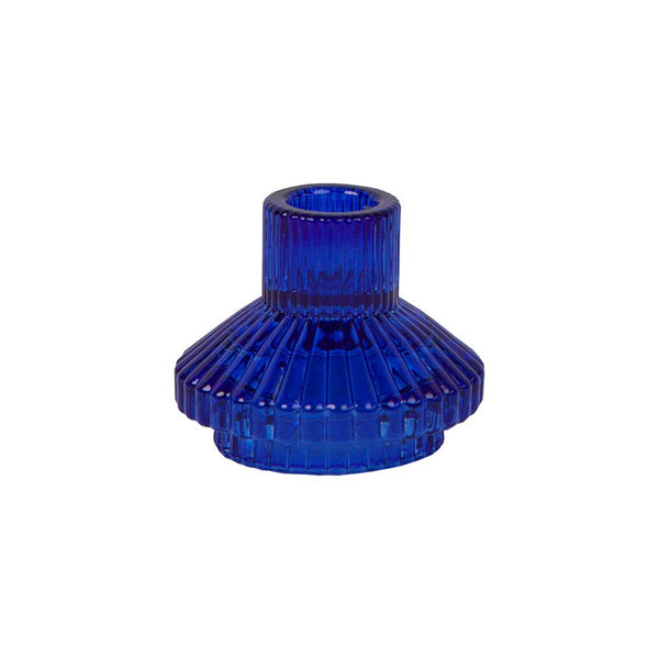 Geometric Small Cobalt Blue Glass Candle Holder