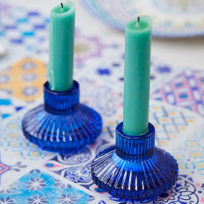 Geometric Small Cobalt Blue Glass Candle Holder