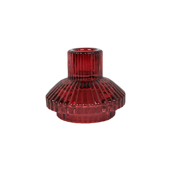 Geometric Small Burgundy Red Glass Candle Holder
