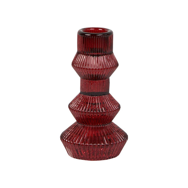 Geometric Burgundy Red Glass Candlestick Holder