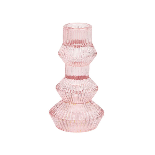 Geometric Pink Glass Candlestick Holder