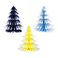 Blue & Yellow Ombre Paper Honeycomb Tree Decorations - 3 Pack