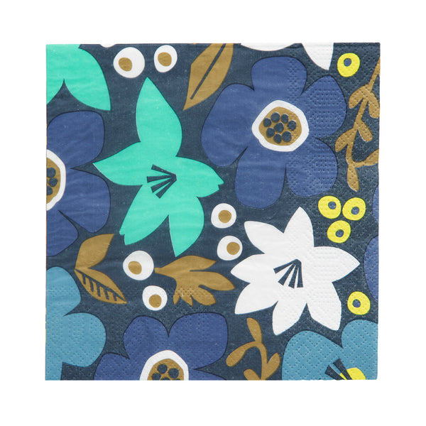 Recyclable Blue Floral Paper Napkins - 20 Pack