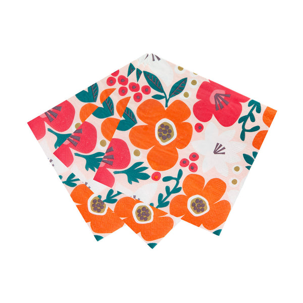 Recyclable Pink Floral Paper Napkins - 20 Pack