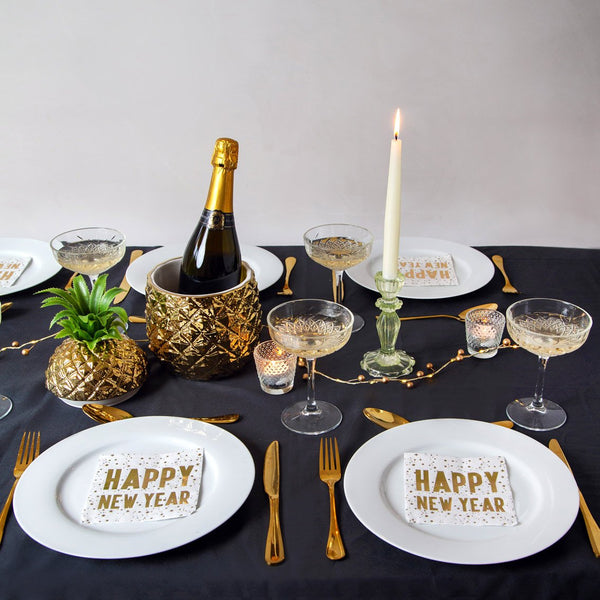 Gold 'Happy New Year' Cocktail Napkins, 25cm - 20 Pack