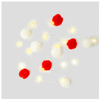 Red And White Pompom Lights - 2m, 20 LEDs