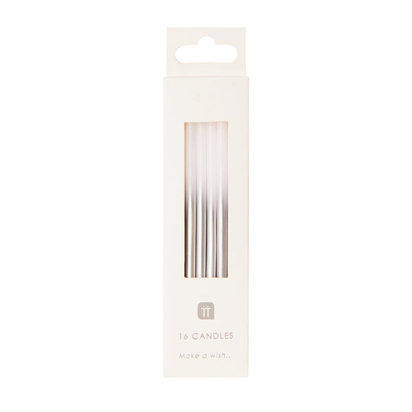 White and Silver Ombre Candles, 10cm - 16 Pack