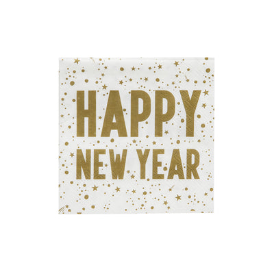 Gold 'Happy New Year' Cocktail Napkins, 25cm - 20 Pack