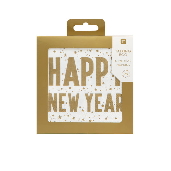 Gold 'Happy New Year' Cocktail Napkins, 25cm - 20 Pack