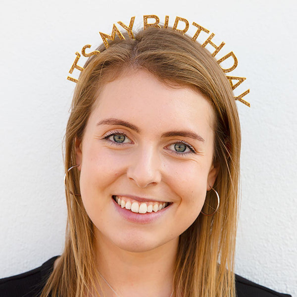 Gold birthday headband deals