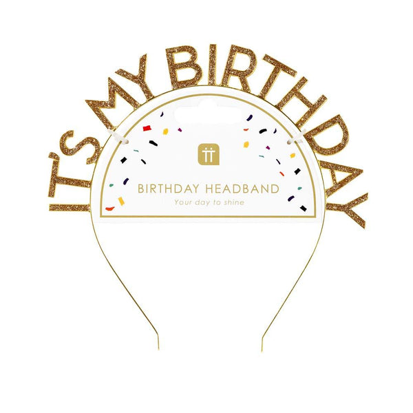Gold Glitter 'It's My Birthday' Headband