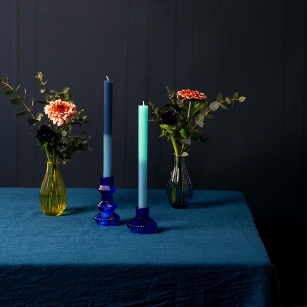 Geometric Cobalt Blue Glass Candlestick Holder