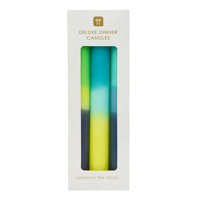 Ombre Blue, Yellow and Green Dinner Candles - 3 Pack
