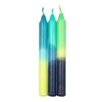 Ombre Blue, Yellow and Green Dinner Candles - 3 Pack
