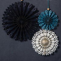Blue and White Paper Fan Decorations - 3 Pack