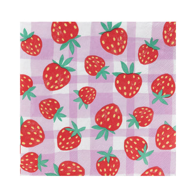 Strawberry Lilac Gingham Paper Napkins - 20 Pack