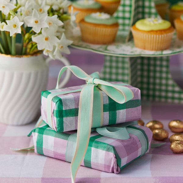 Green & Pink Gingham Tissue Paper - 4 Sheets
