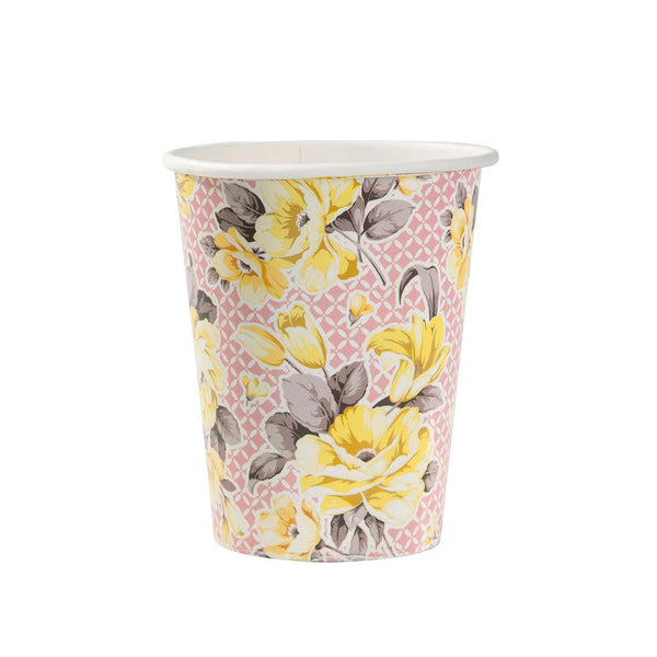 Yellow & Pink Floral Recyclable Cups - 8 pack