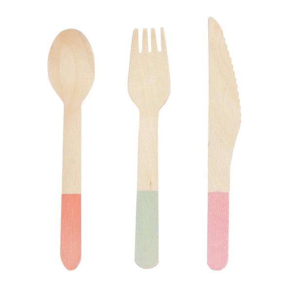 Pastel Wooden Cutlery -  12 Sets