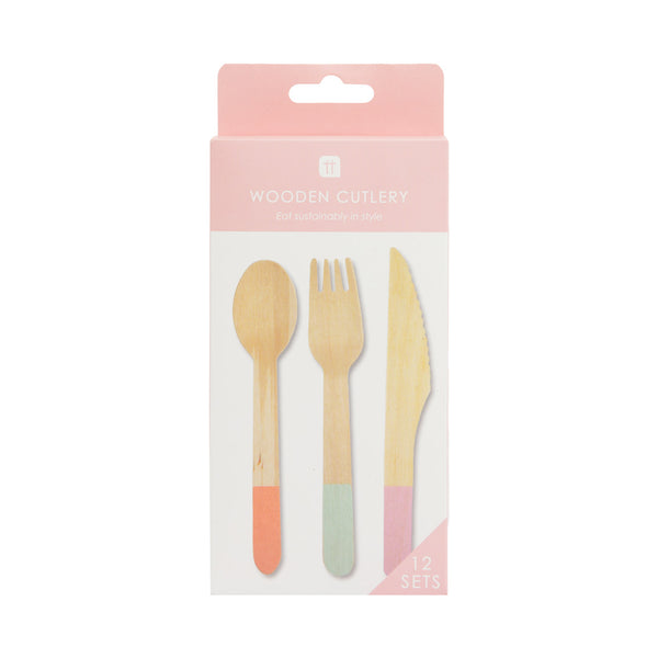 Pastel Wooden Cutlery -  12 Sets