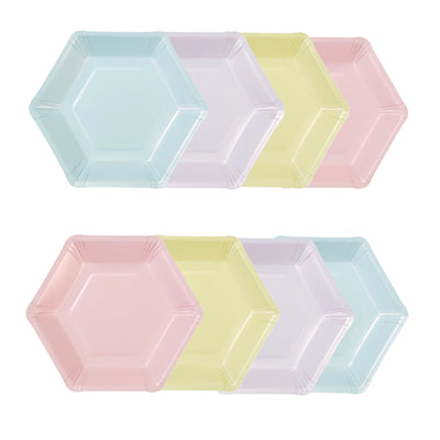 Large Hexagonal Pastel Paper Plates - 8 Pack