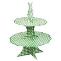 Toile de Jouy & Gingham Green Reversible Cake Stand