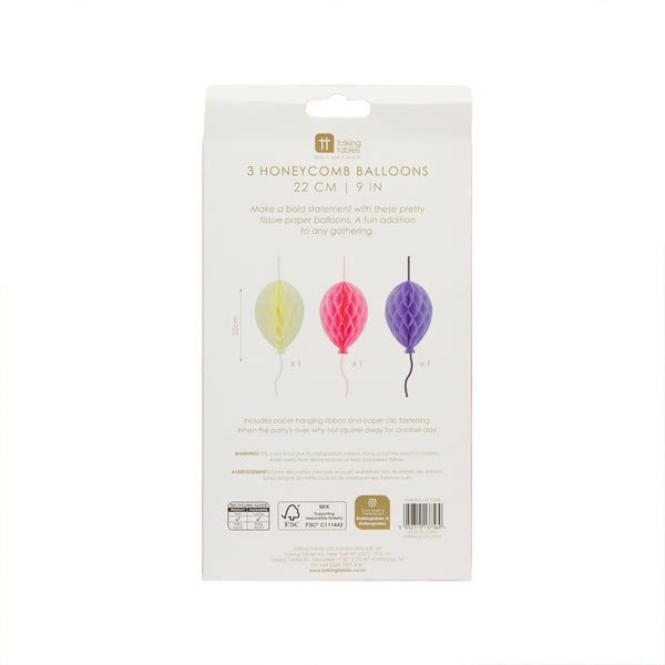 Birthday Balloons Pink Paper Honeycomb Decorations - 3 Pack